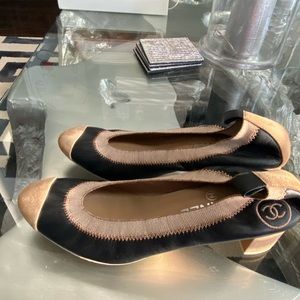 Chanel Leather Elastic Cap Toe Ballerina heel